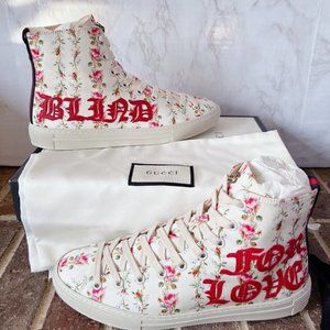 Gucci Blind for Love High Top Sneaker Floral Print Canvas Ivory EU 37.5 US 7.5